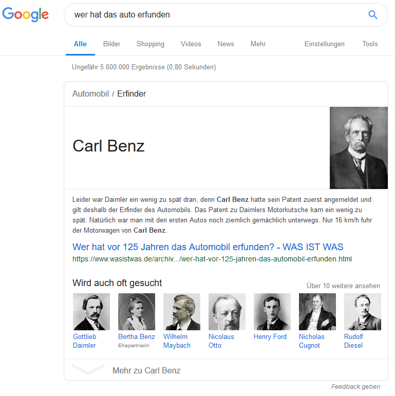 featured snippet carl benz auto inventor